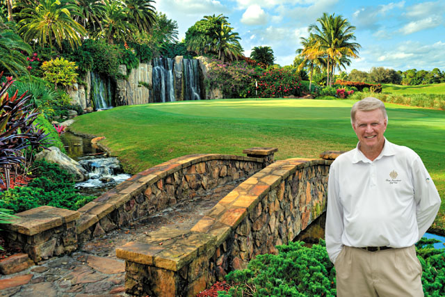 Golf course architect Jim Fazio, is pictured here in front of the new Tifeagle green of the 219 yard par three 17th hole at Trump International Golf Club